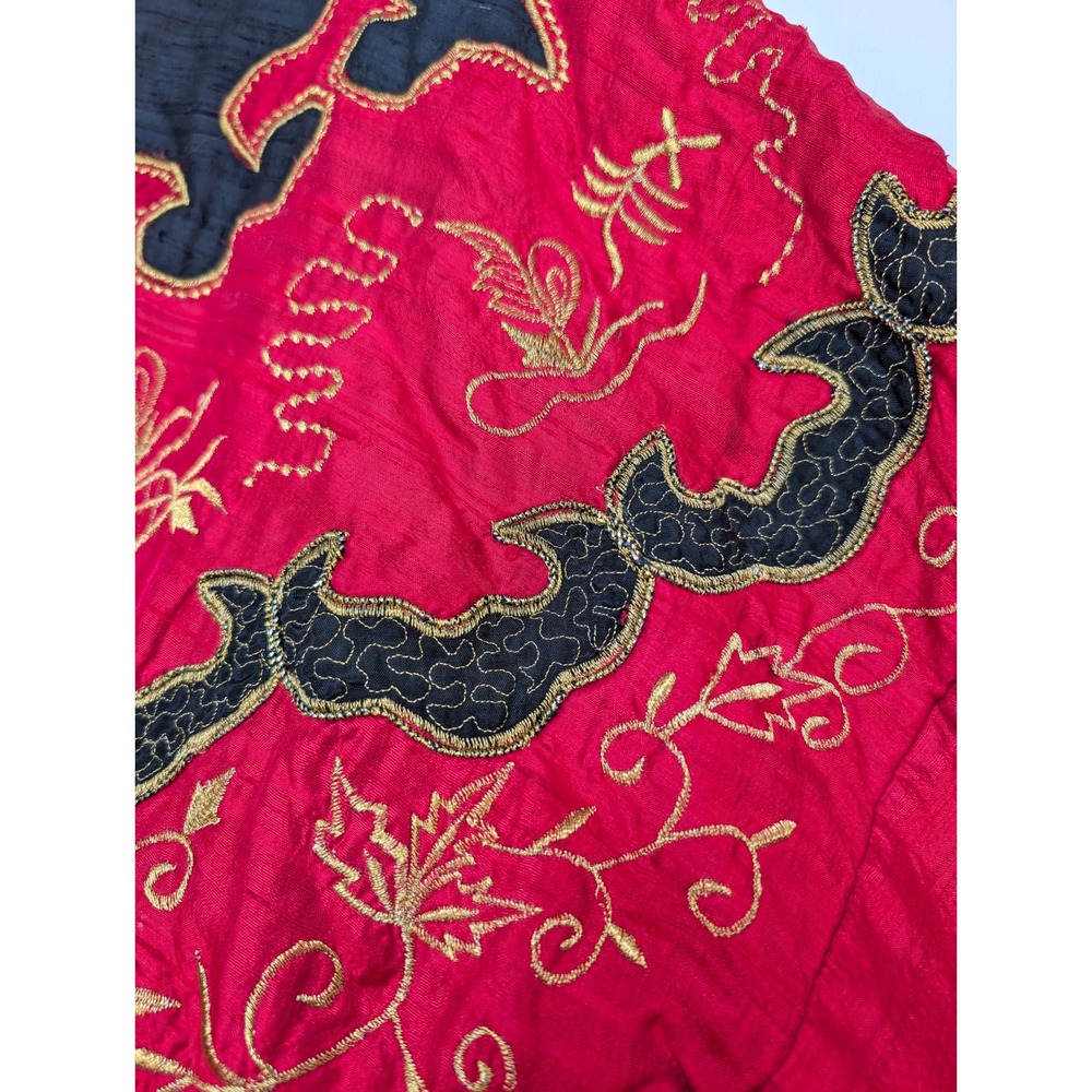 Vintage Silk Embroidered Tunic Jacket India Boho Festival Tassel - Picture 6 of 8